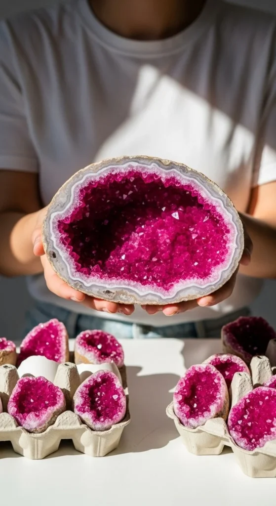 Beautiful Pink Eggshell Geodes showcasing natural patterns and vibrant colors