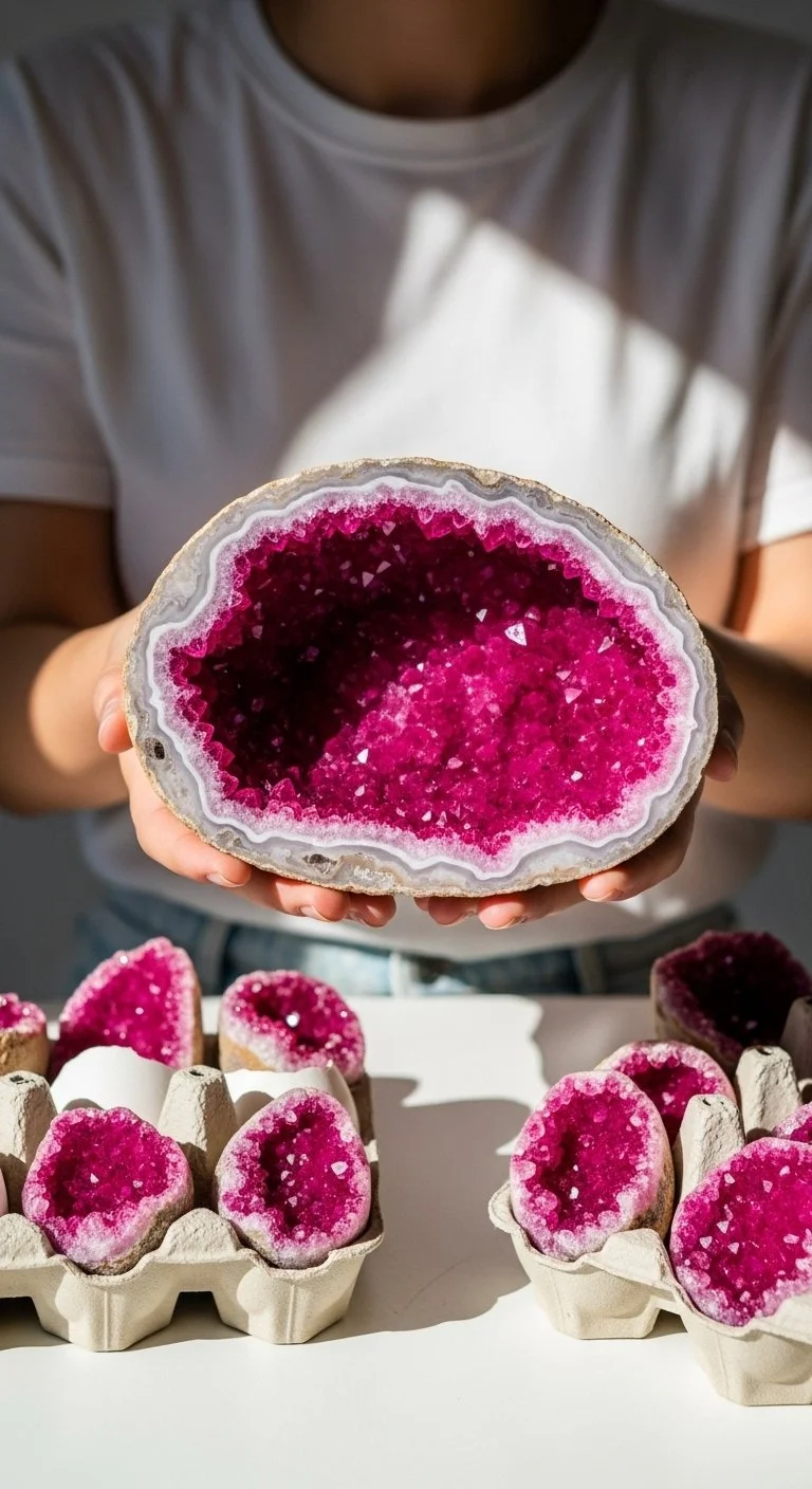 Beautiful Pink Eggshell Geodes showcasing natural patterns and vibrant colors