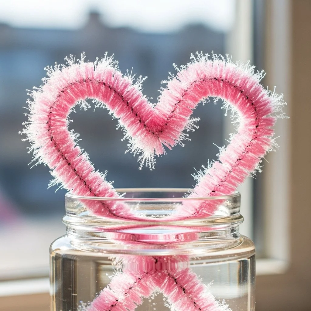 Handcrafted Crystal Heart made with pink pipe cleaner for vibrant decor
