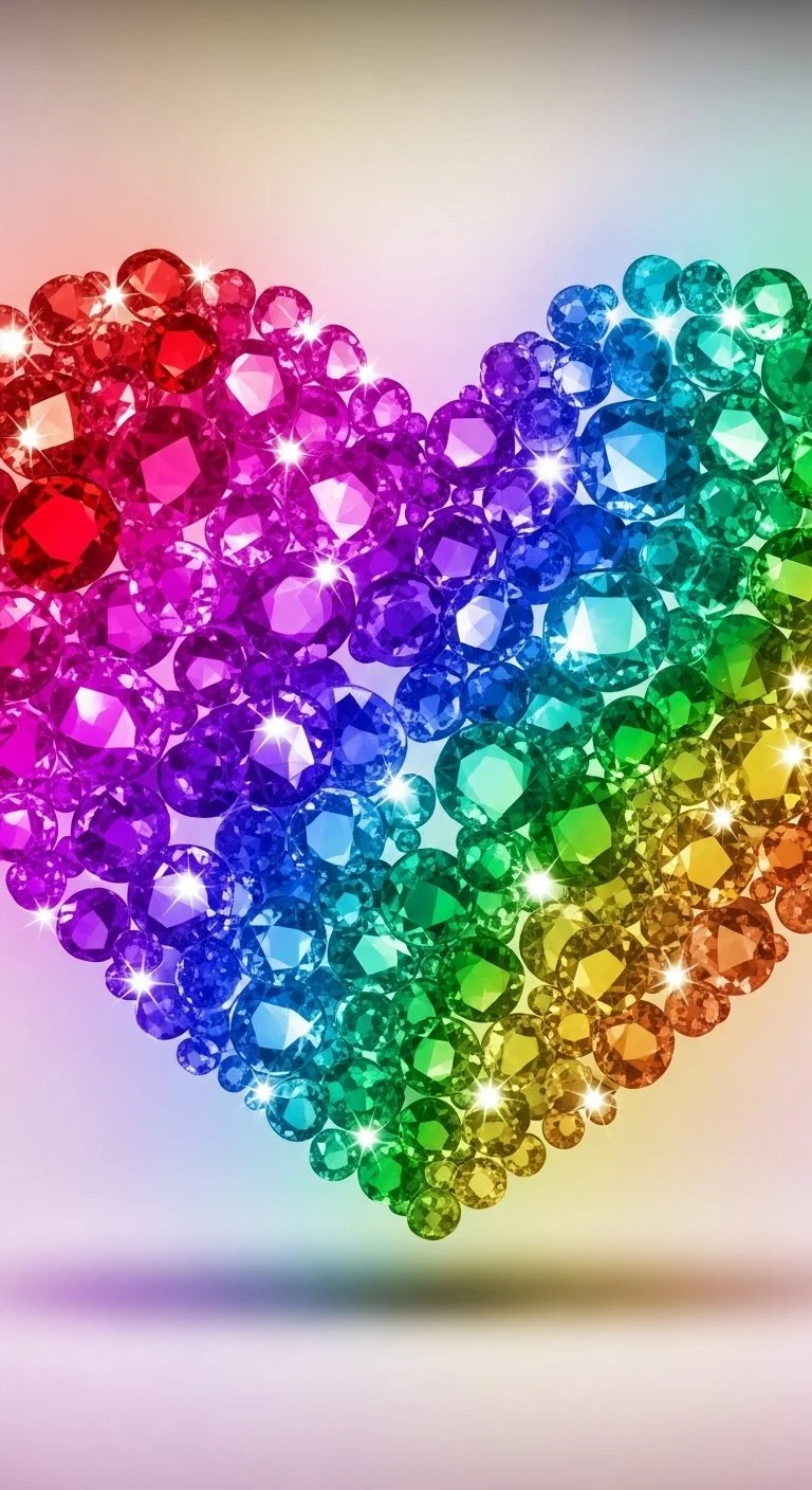 Colorful rainbow crystal heart decoration reflecting light for aesthetic appeal