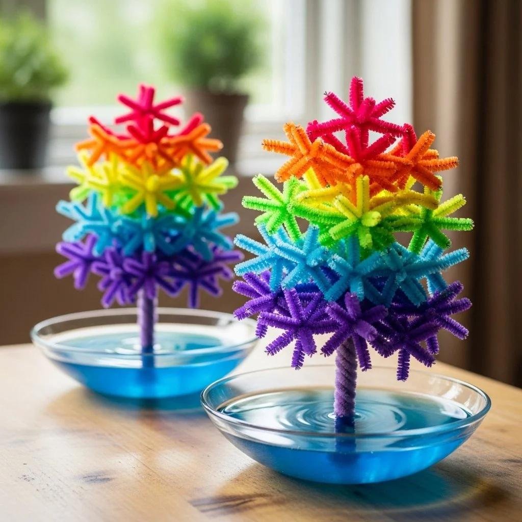 Rainbow Crystal Snowflakes reflecting light in a vibrant array of colors.