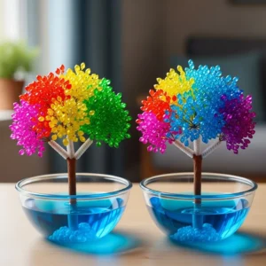 Beautiful rainbow crystal snowflakes reflecting light in various colors.