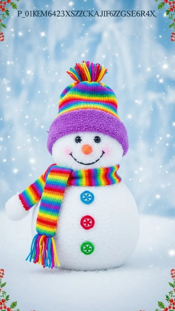 Colorful Rainbow Crystal Snowman decoration shining in winter light
