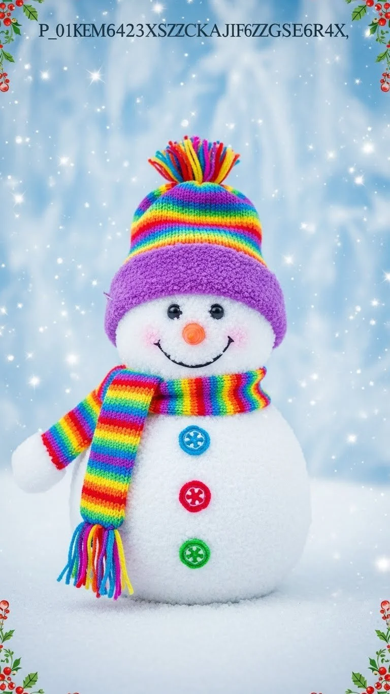 Colorful Rainbow Crystal Snowman decoration shining in winter light