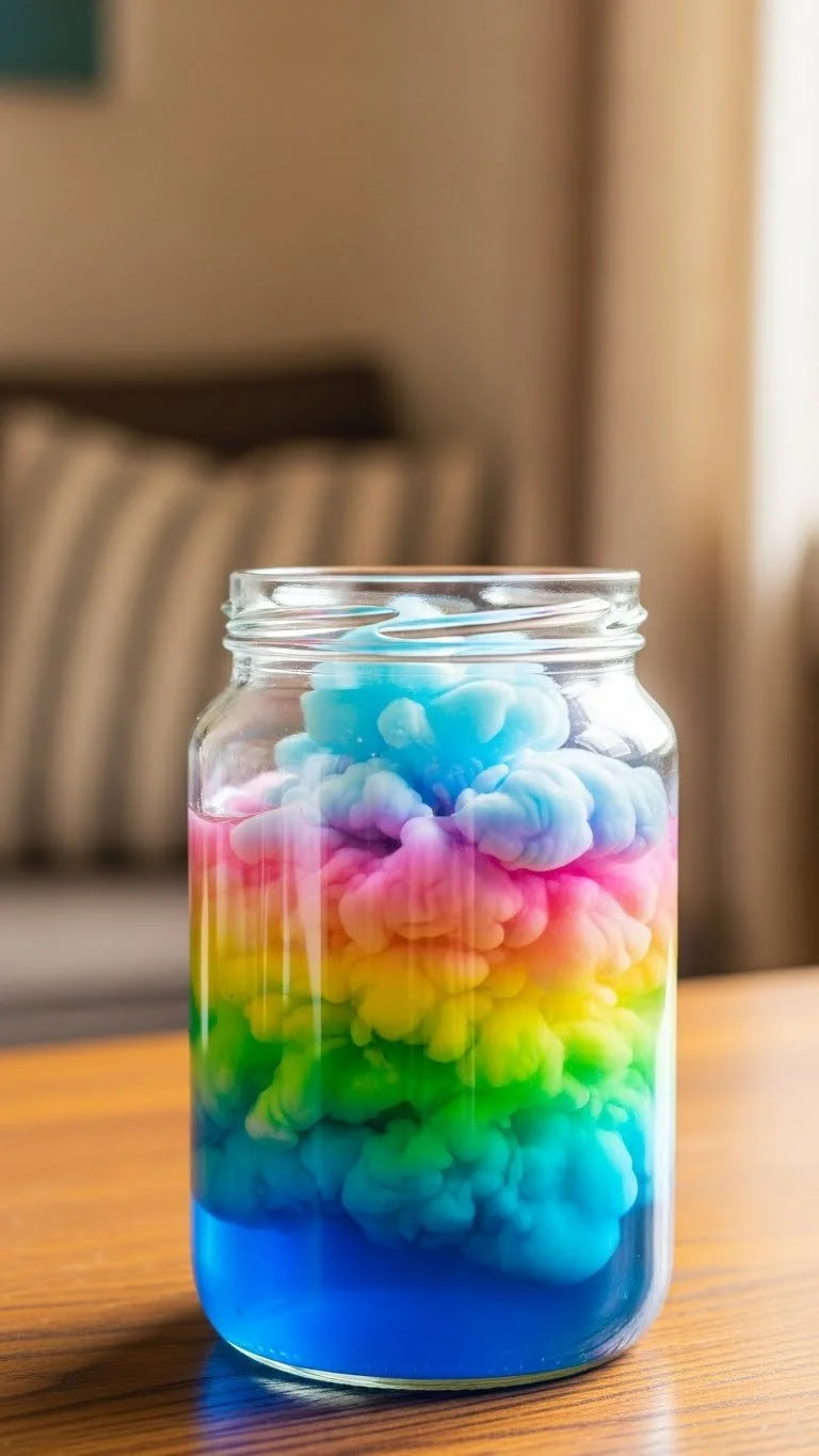 Rainbow rain cloud in a jar craft for kids