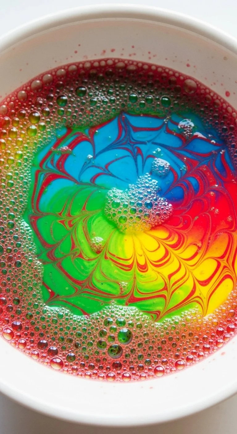 Vibrant rainbow sugar crystal eruption showcasing colorful sugar formations.