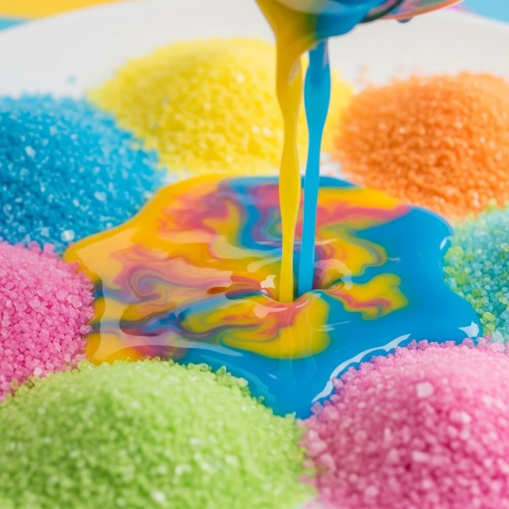 Rainbow Sugar Fireworks Experiment showcasing colorful sugar reactions.
