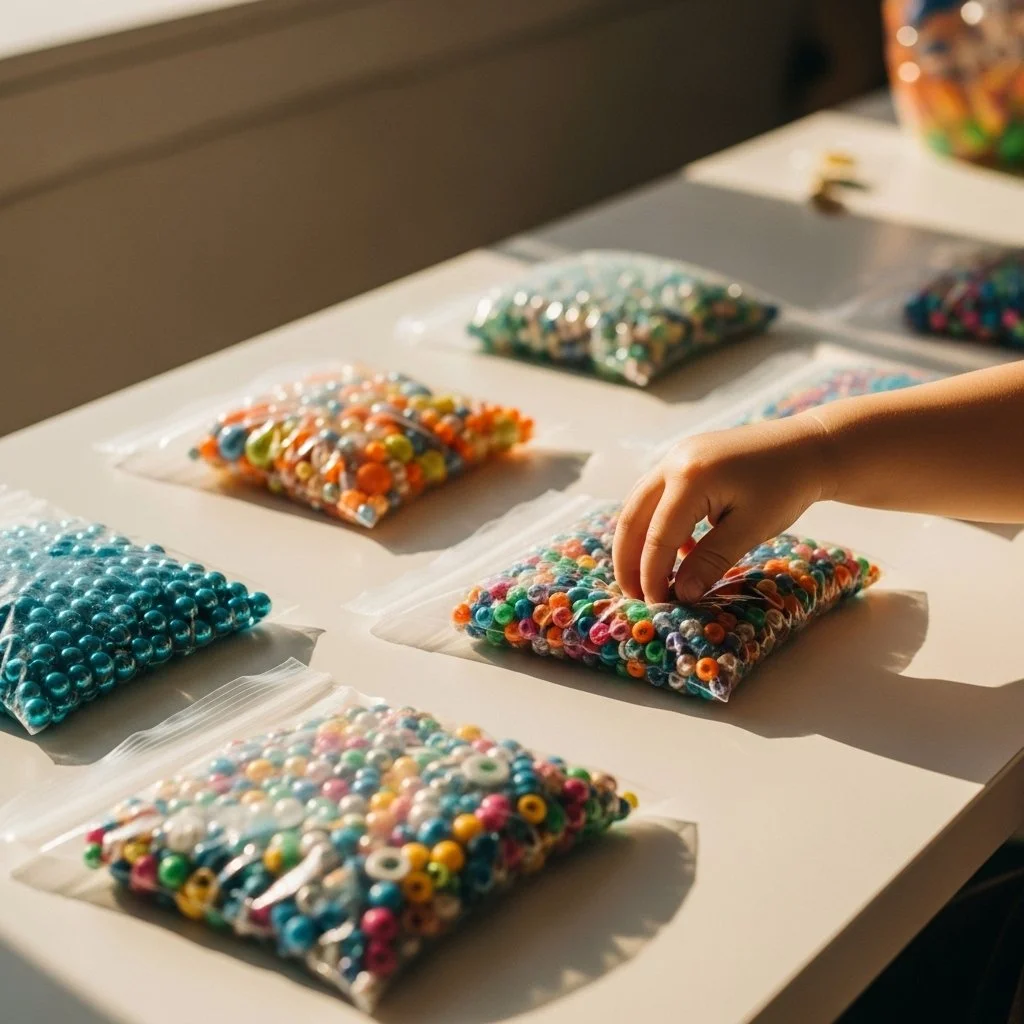 Colorful sensory bags filled with various textures for sensory play and relaxation.