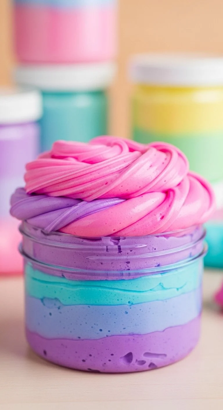 A collection of colorful Shadow Slime Jars for sensory play and decoration.