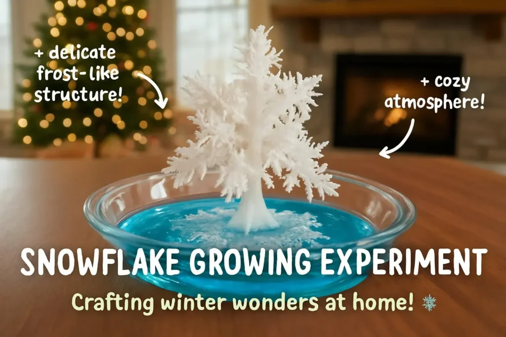 A crystalline snowflake formed during a snowflake growing experiment.