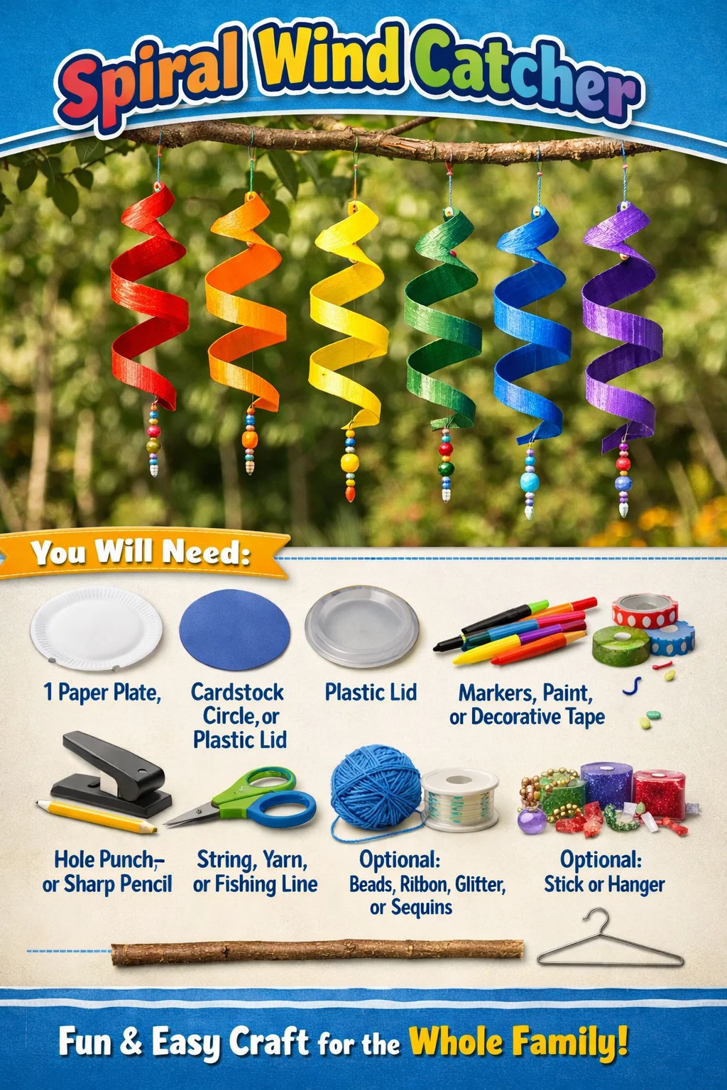 A decorative Spiral Wind Catcher swaying gently in the breeze.