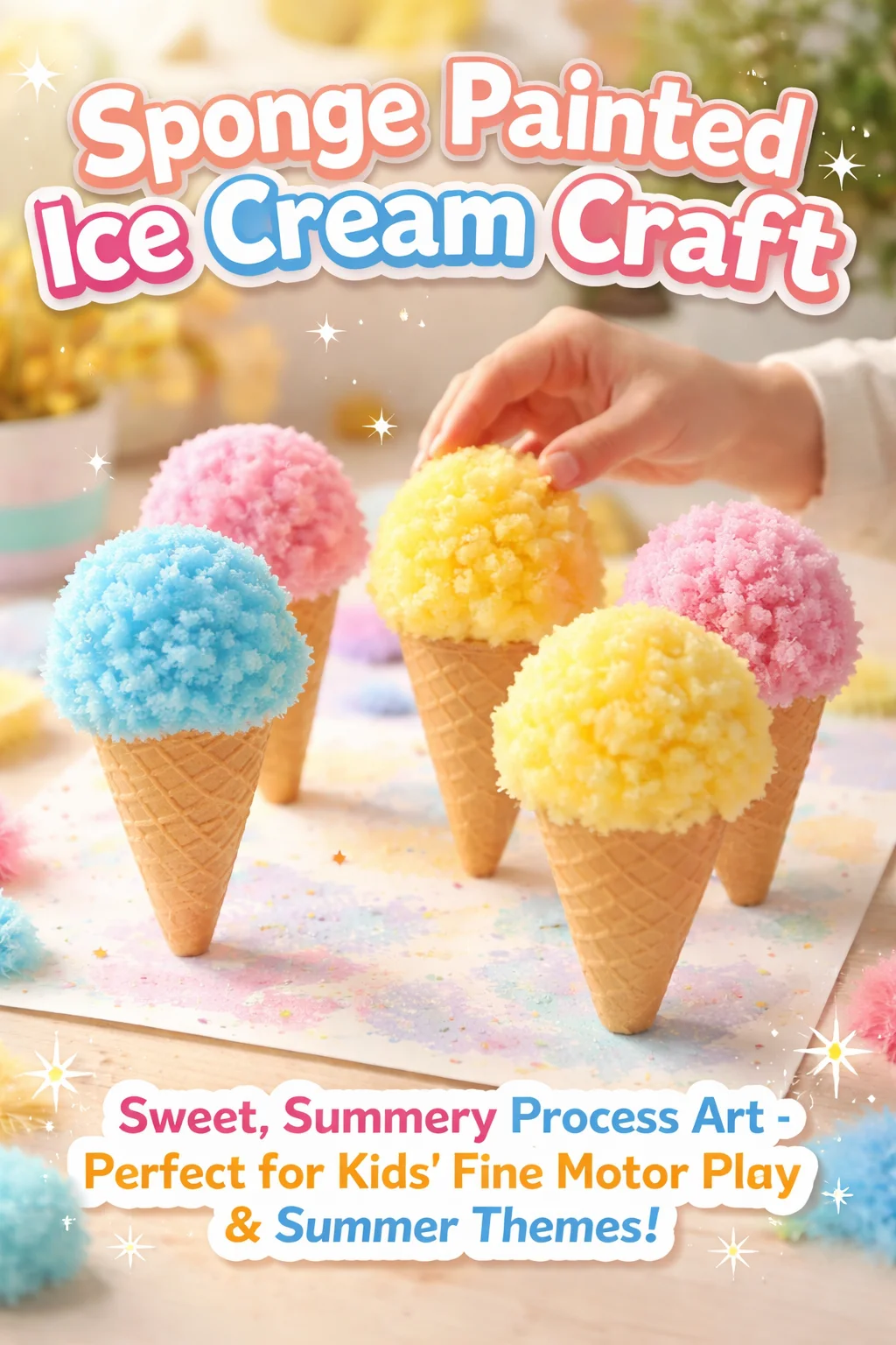 Colorful sponge painted ice cream craft for kids