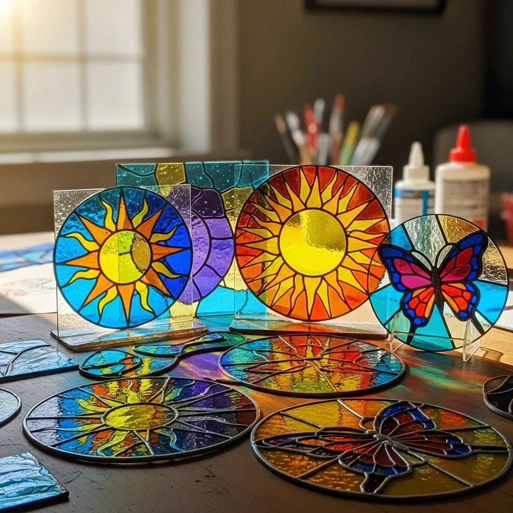 Beautiful stained glass adhesive window art showcasing vibrant colors and designs