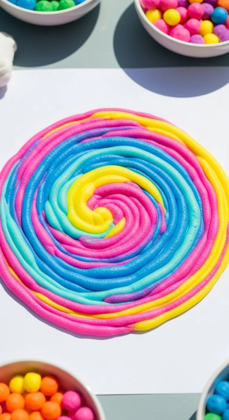 Colorful summer puffy paint art creations with vibrant textures and designs.