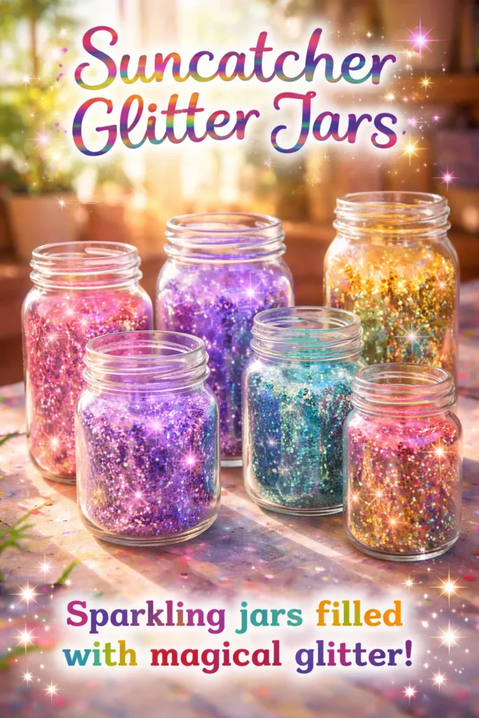 Colorful Suncatcher Glitter Jars reflecting light and adding sparkle to any room