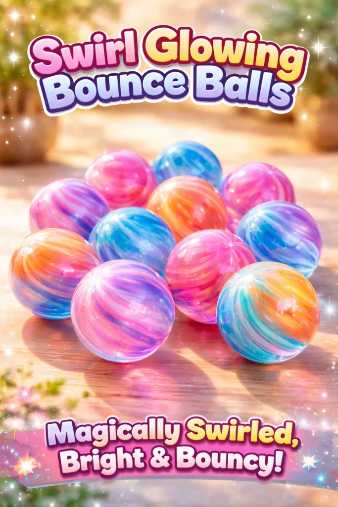 Swirl Glowing Bounce Balls in various colors glowing in the dark