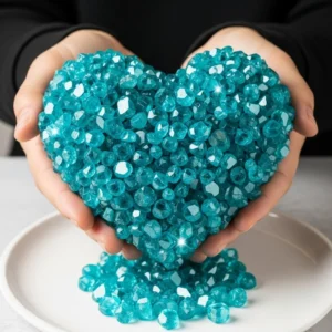 Turquoise crystal heart showcasing its vibrant color and unique texture.