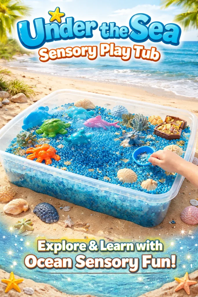 Under the Sea Sensory Play Tub filled with colorful ocean-themed toys and textures.