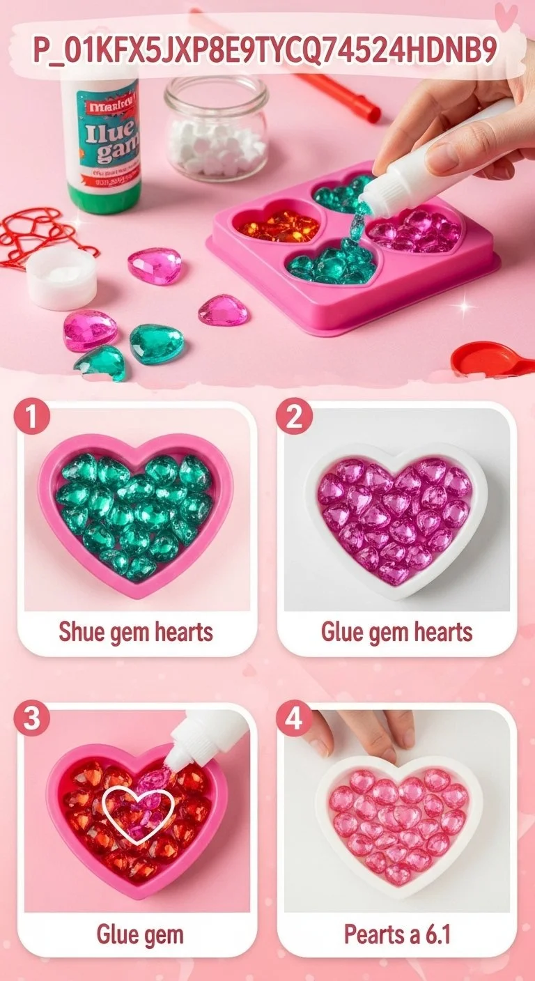 Colorful Valentine Glue Gem hearts for festive decorations and crafts.