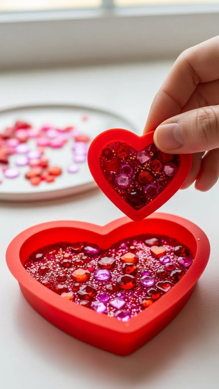 Sparkly Valentine Glue Gem Hearts for festive window decoration