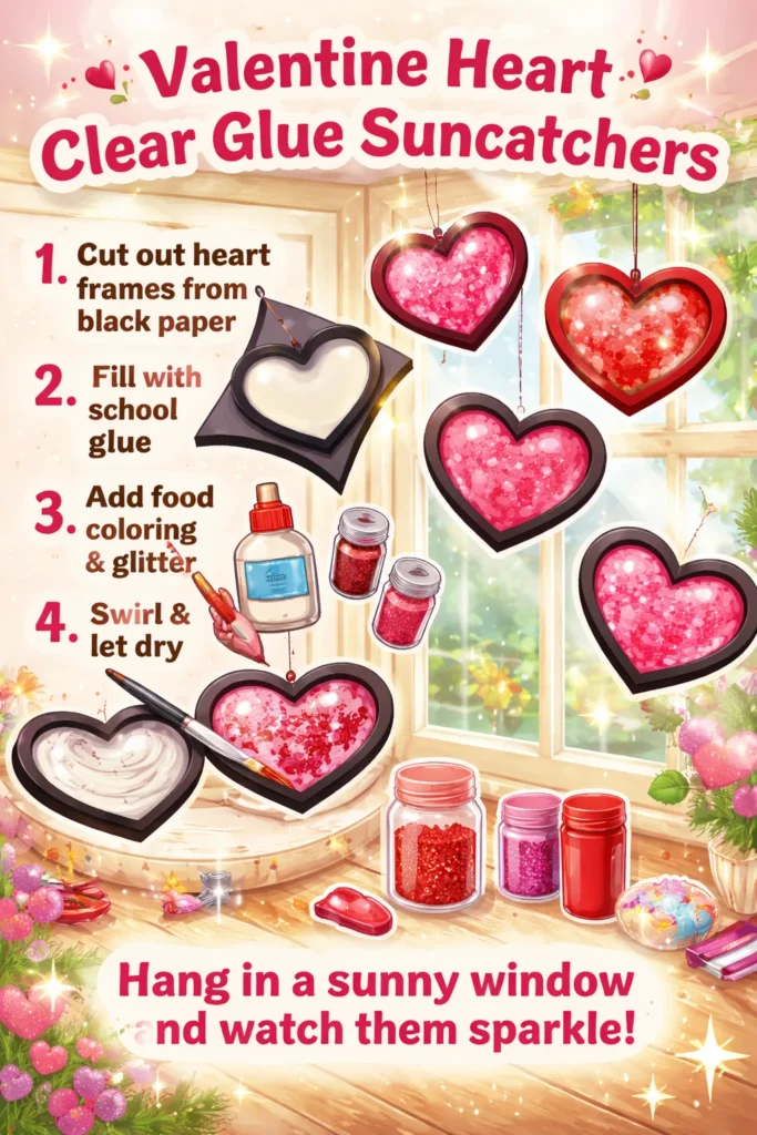 Valentine Heart Clear Glue Suncatchers for festive window decor