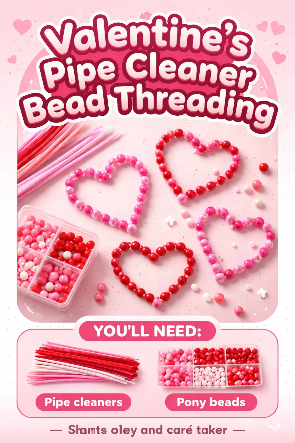 Colorful pipe cleaner bead threading project for Valentine's Day crafts