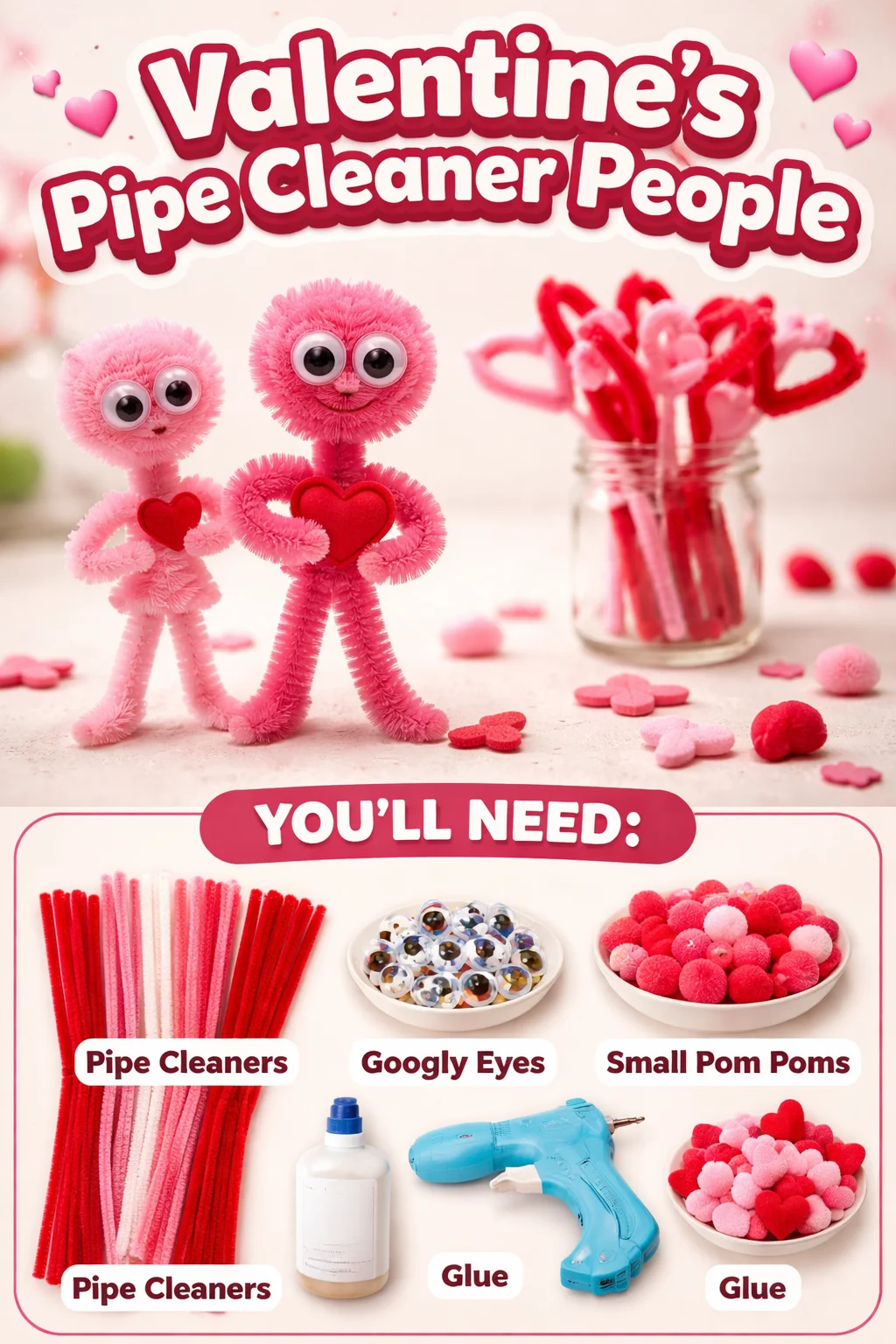 Colorful Pipe Cleaner People crafted for Valentine's Day decorations
