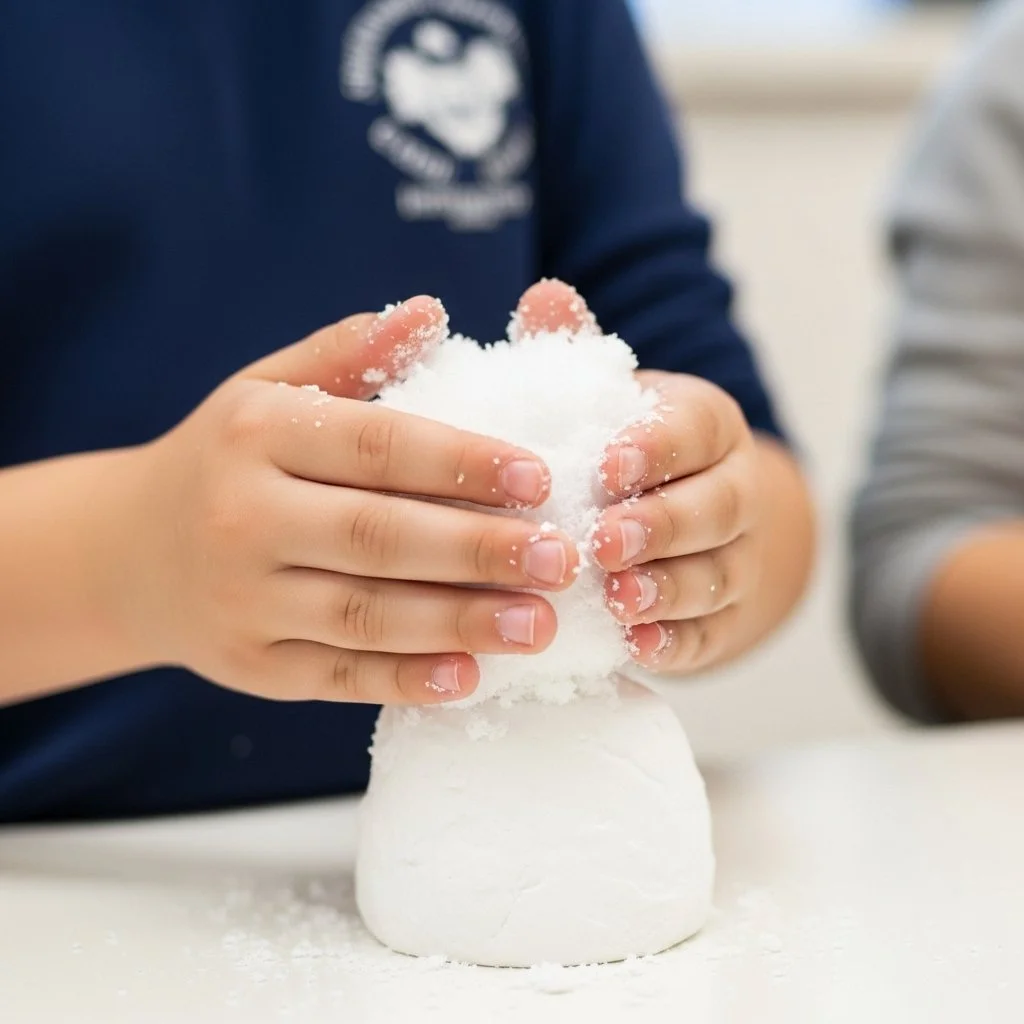 A cheerful snowman with a carrot nose and scarf in a winter landscape.