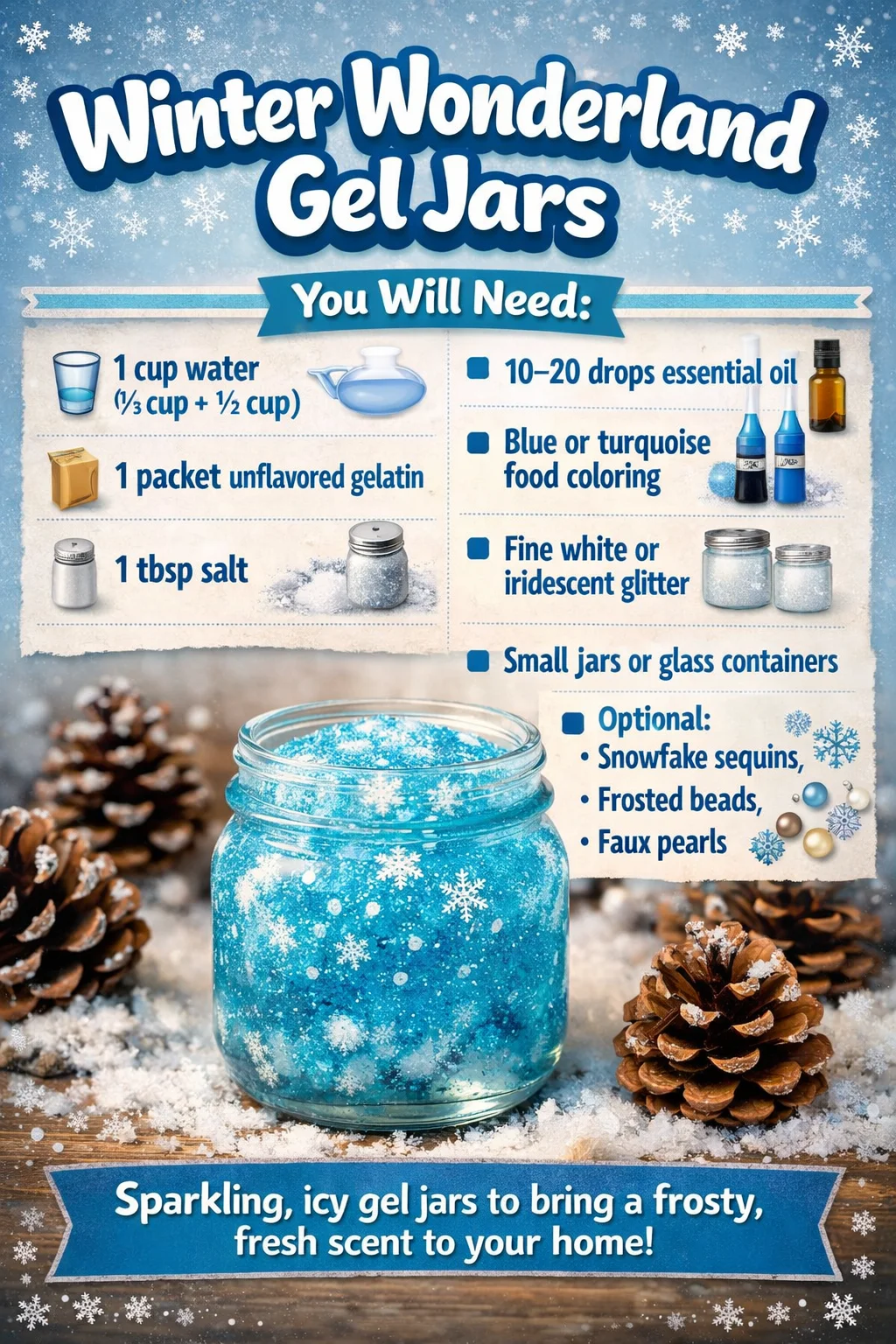 Winter Wonderland gel jars for festive decorations and crafts