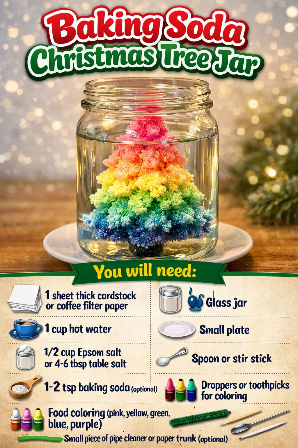 Baking Soda Christmas Tree Jar for festive home decoration