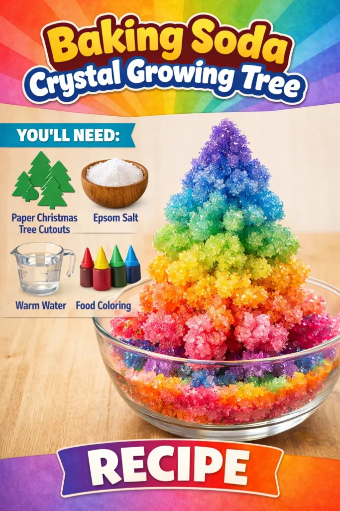 Vibrant Baking Soda Crystal tree growing as a fun science project.