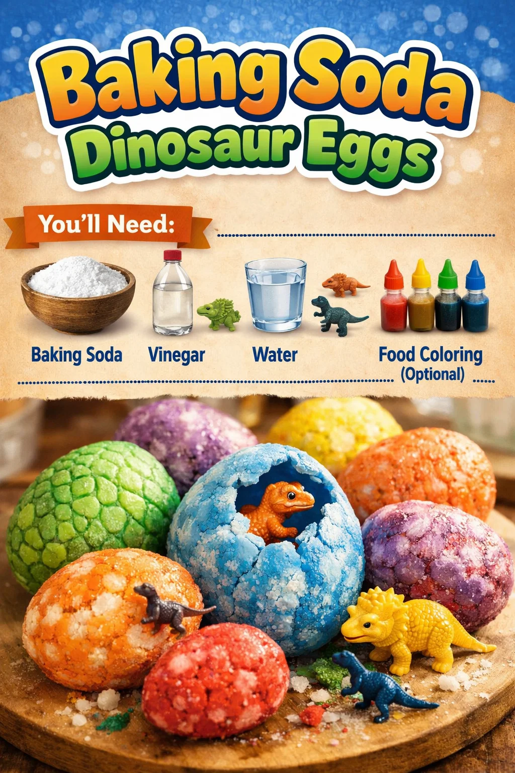 Homemade Baking Soda Dinosaur Eggs for fun kids' science activities