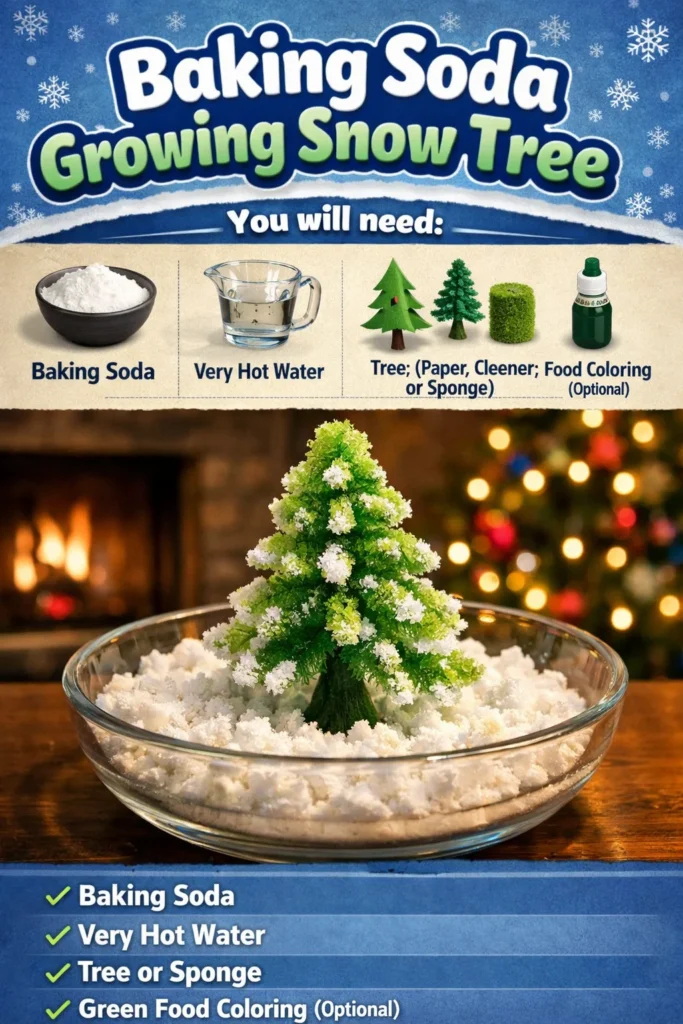 DIY snowy tree decoration made with baking soda