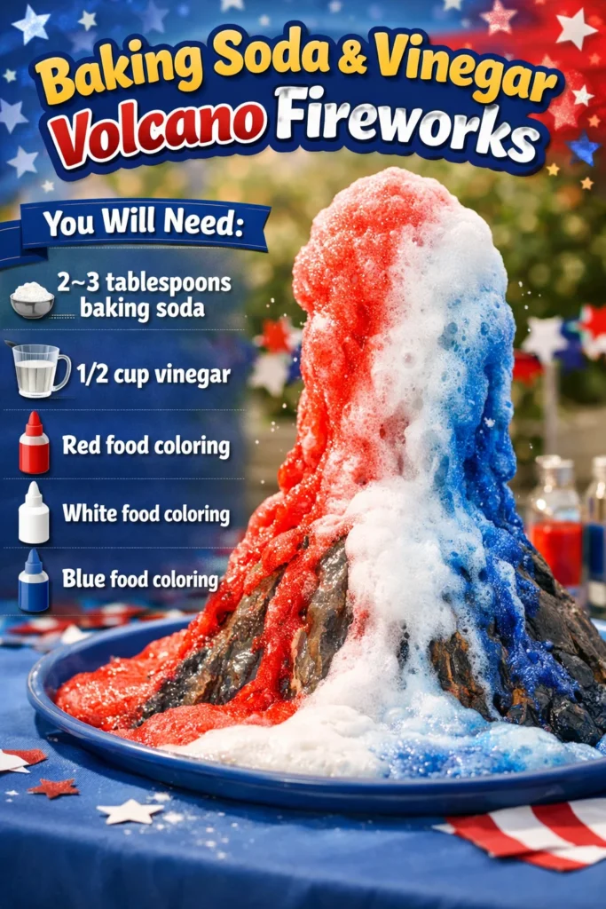 Baking soda and vinegar volcano fireworks in action, showcasing an exciting eruption.
