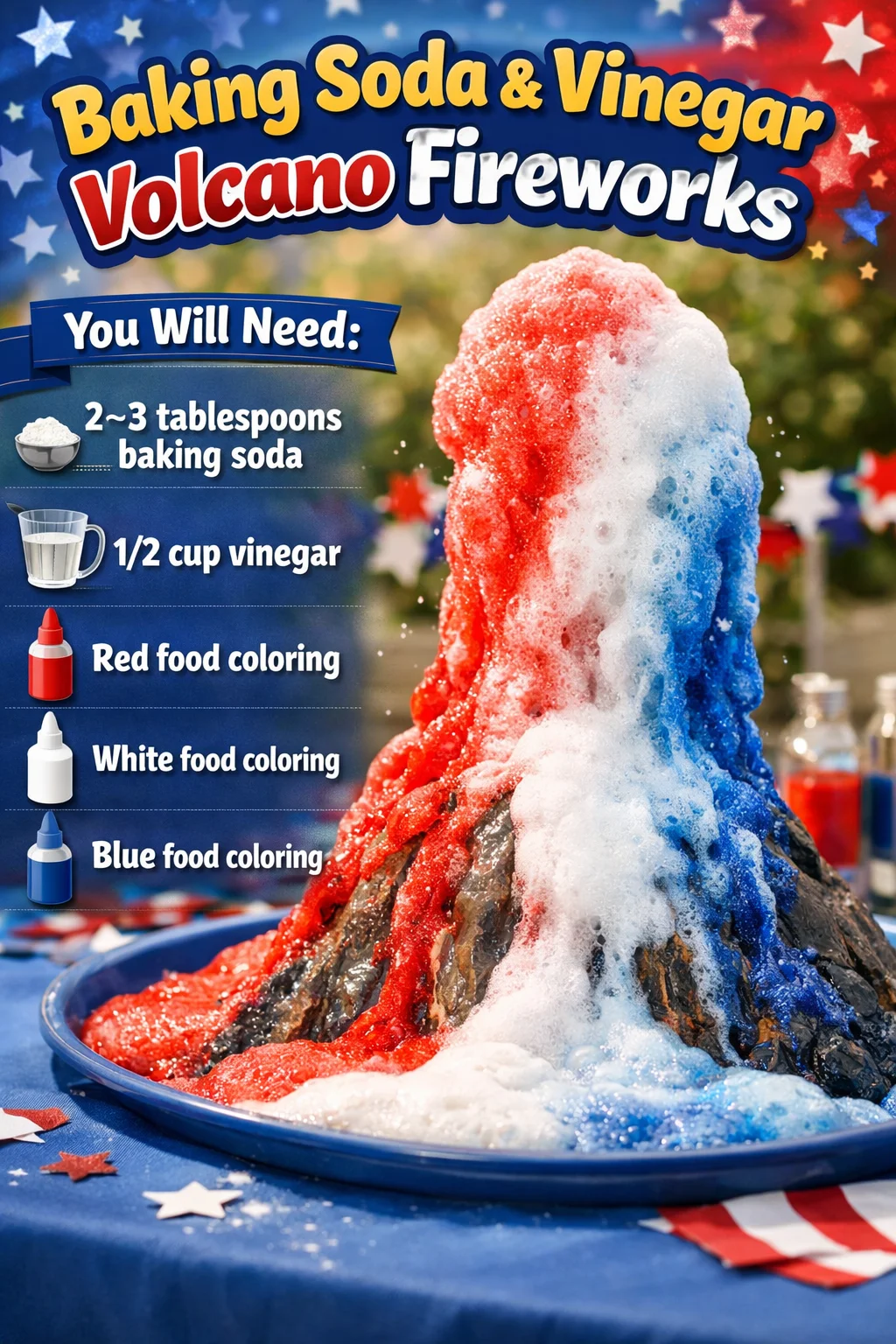 Baking soda and vinegar volcano fireworks in action, showcasing an exciting eruption.