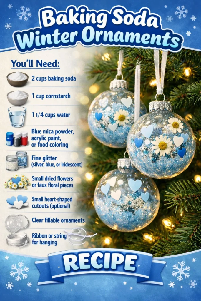 Baking soda winter ornaments displayed as festive holiday decorations