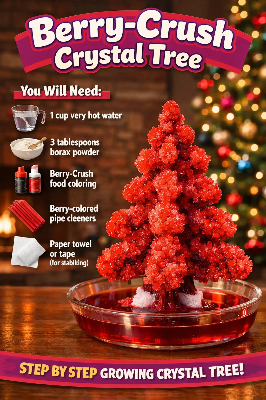 Beautiful Berry-Crush Crystal Tree with vibrant colors and natural amethyst accents.