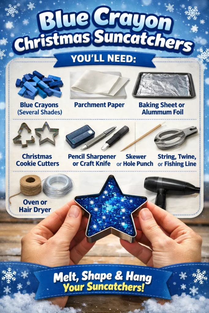 Homemade Blue Crayon Christmas Suncatchers for holiday decorations
