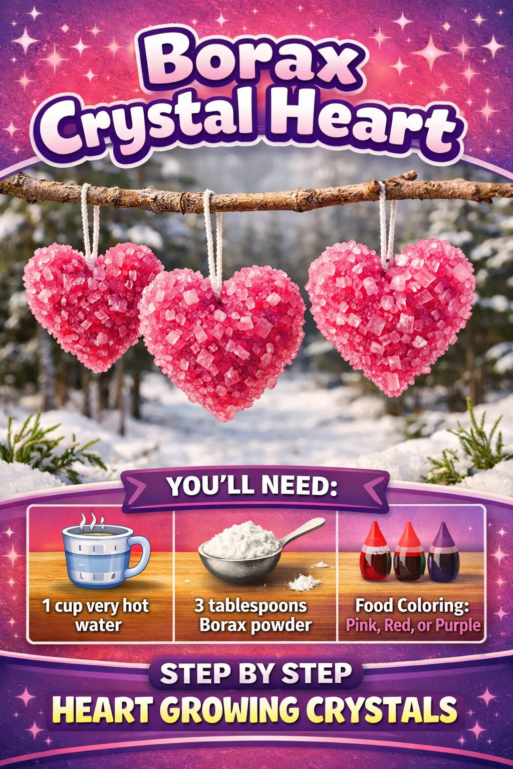 Beautiful Borax crystal heart showcasing intricate patterns and clarity.