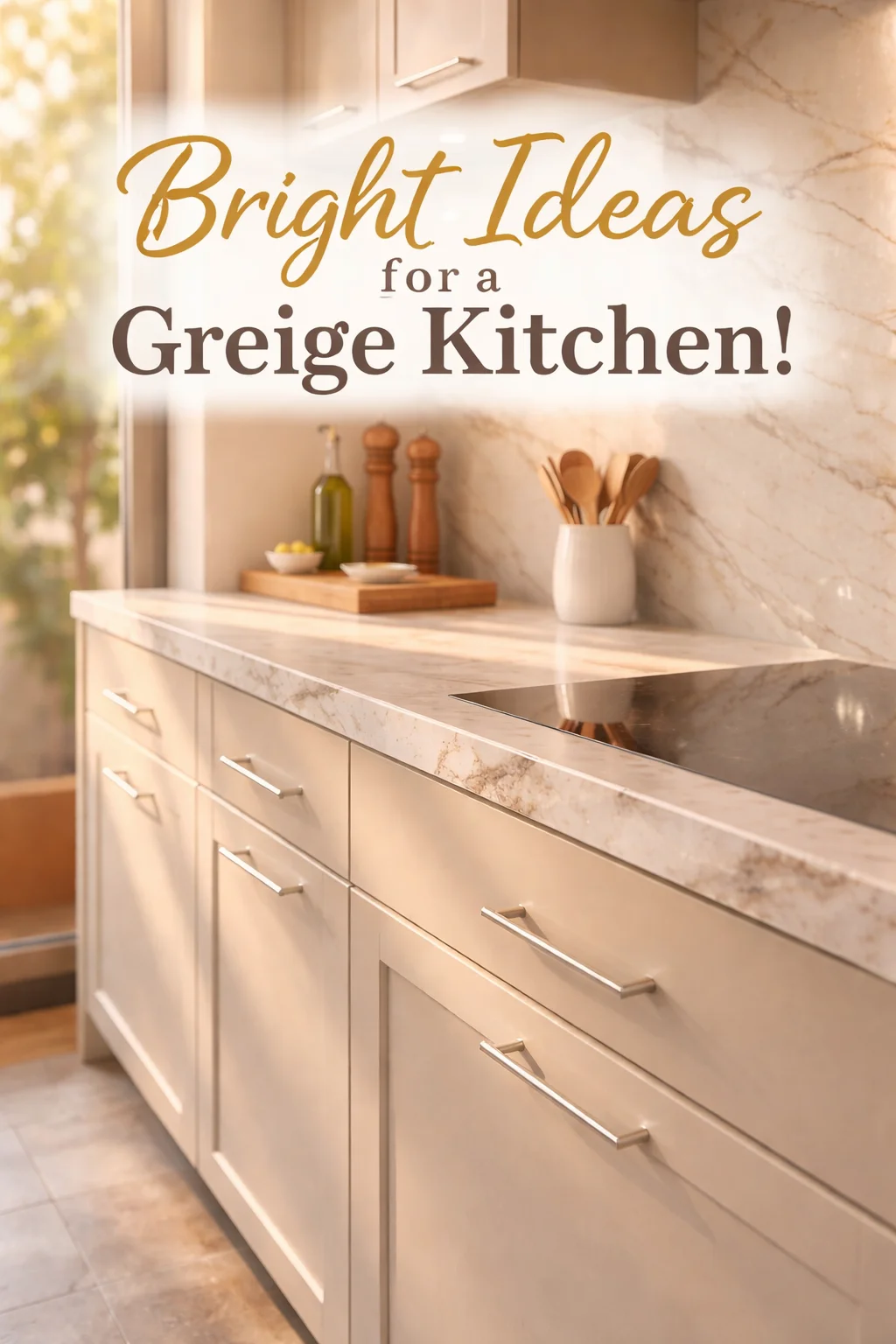 Sunlit Greige Kitchen with Marble Countertops Contemporary Designs