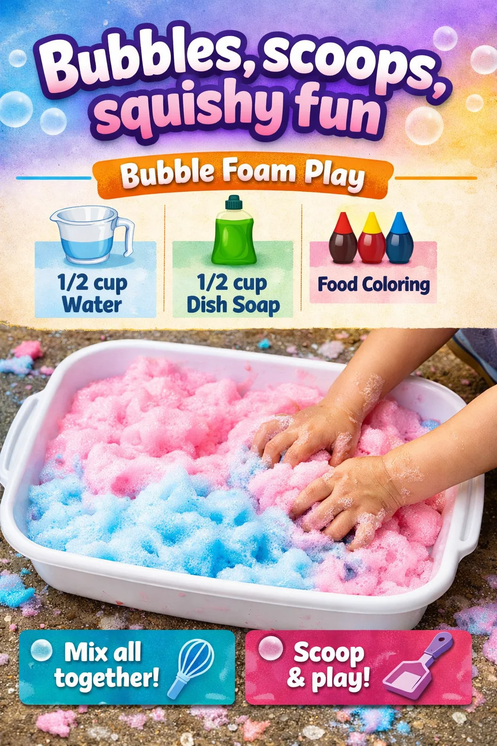 Colorful squishy toys for playful fun with bubbles and scoops