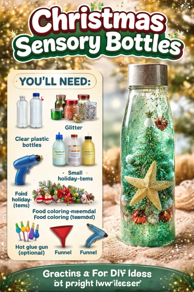Colorful Christmas sensory bottles for festive sensory play and engagement