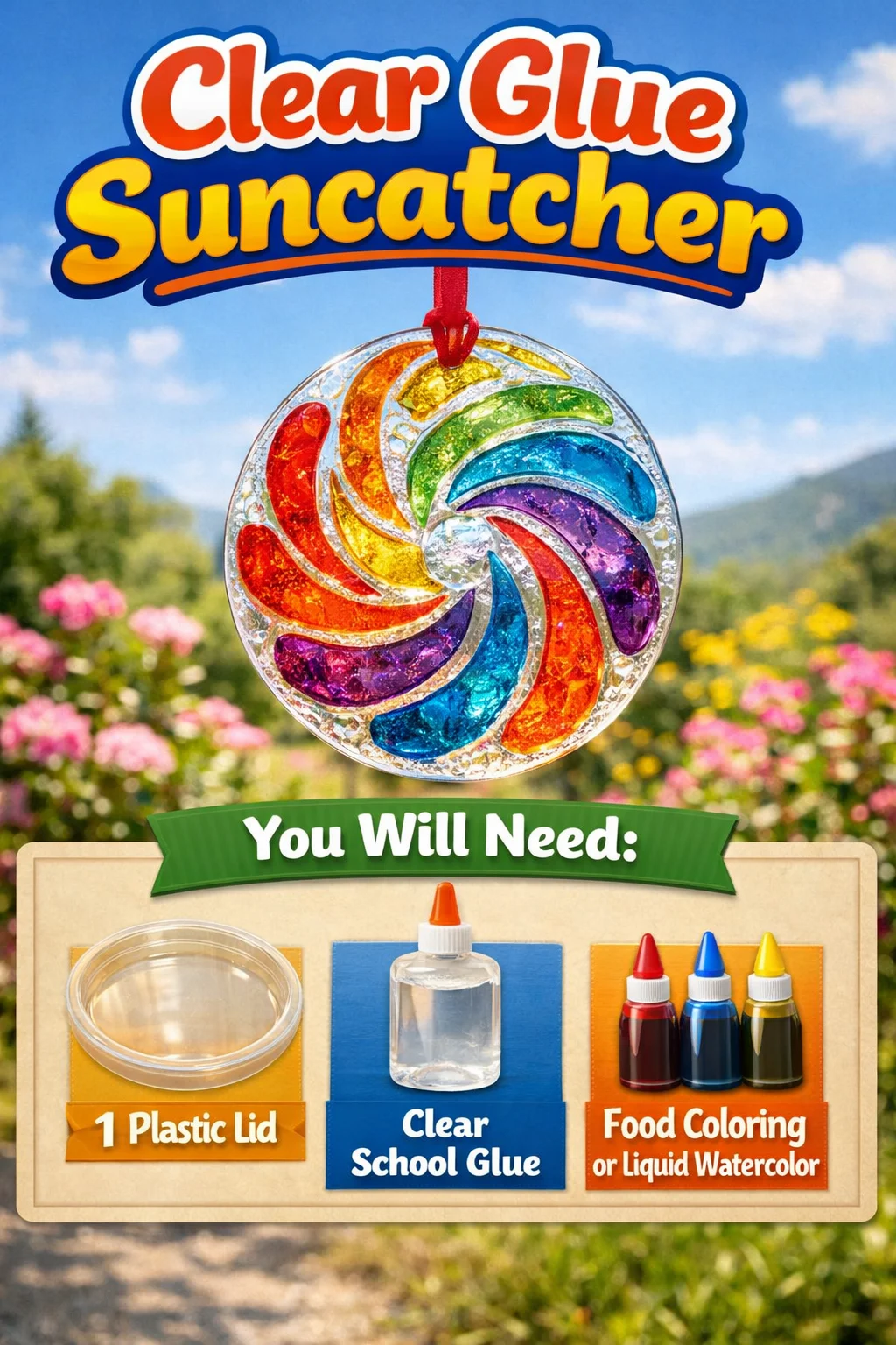 Clear glue used to make a colorful suncatcher craft