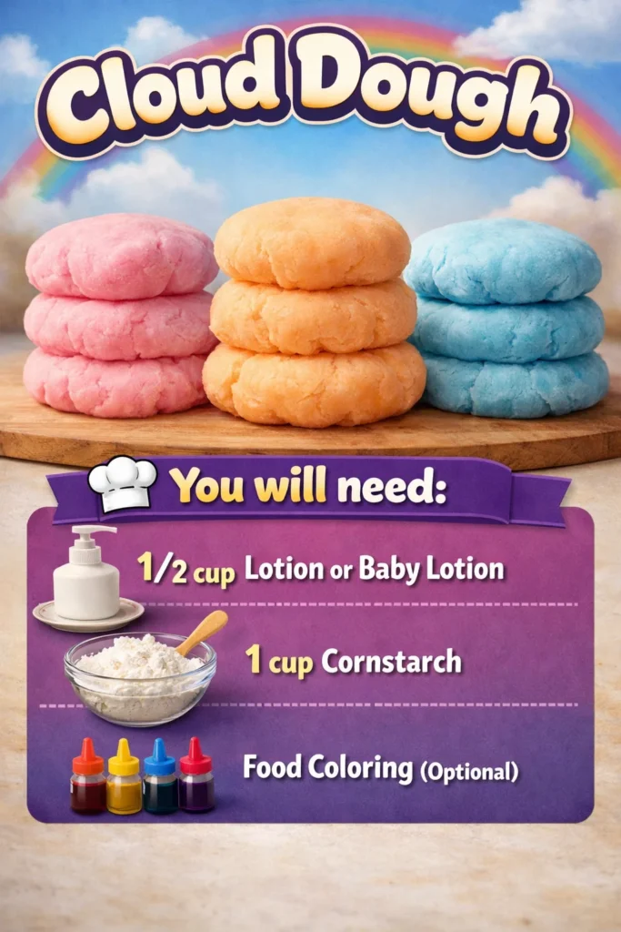Fluffy Cloud Dough for sensory play and creative activities