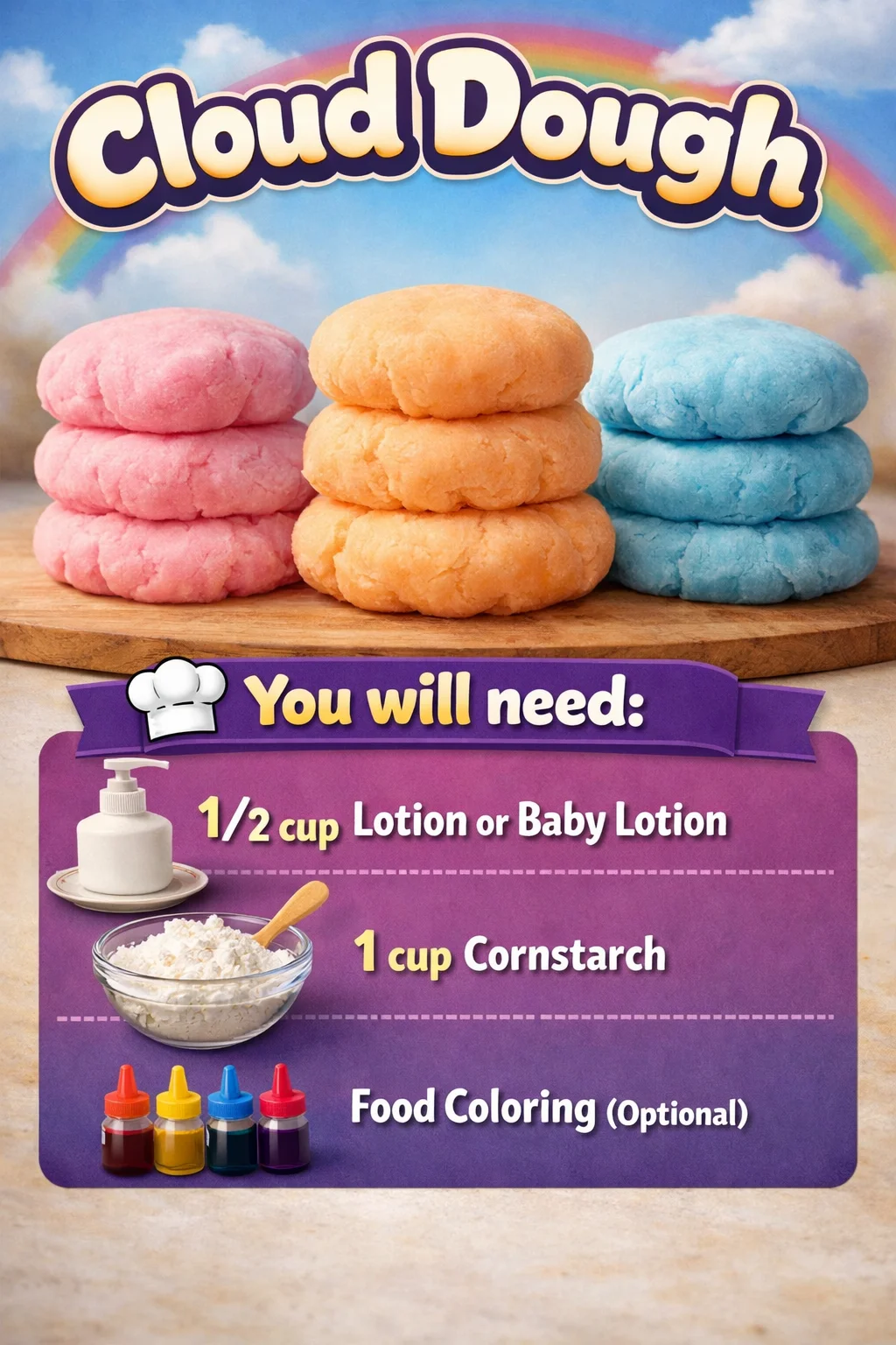 Fluffy Cloud Dough for sensory play and creative activities