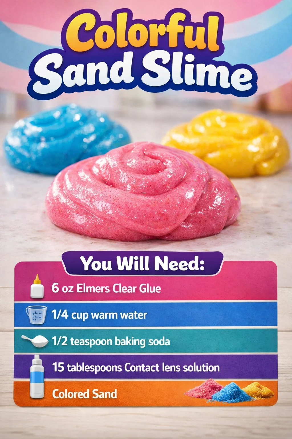 Vibrant Colorful Sand Slime for fun sensory play and creativity.
