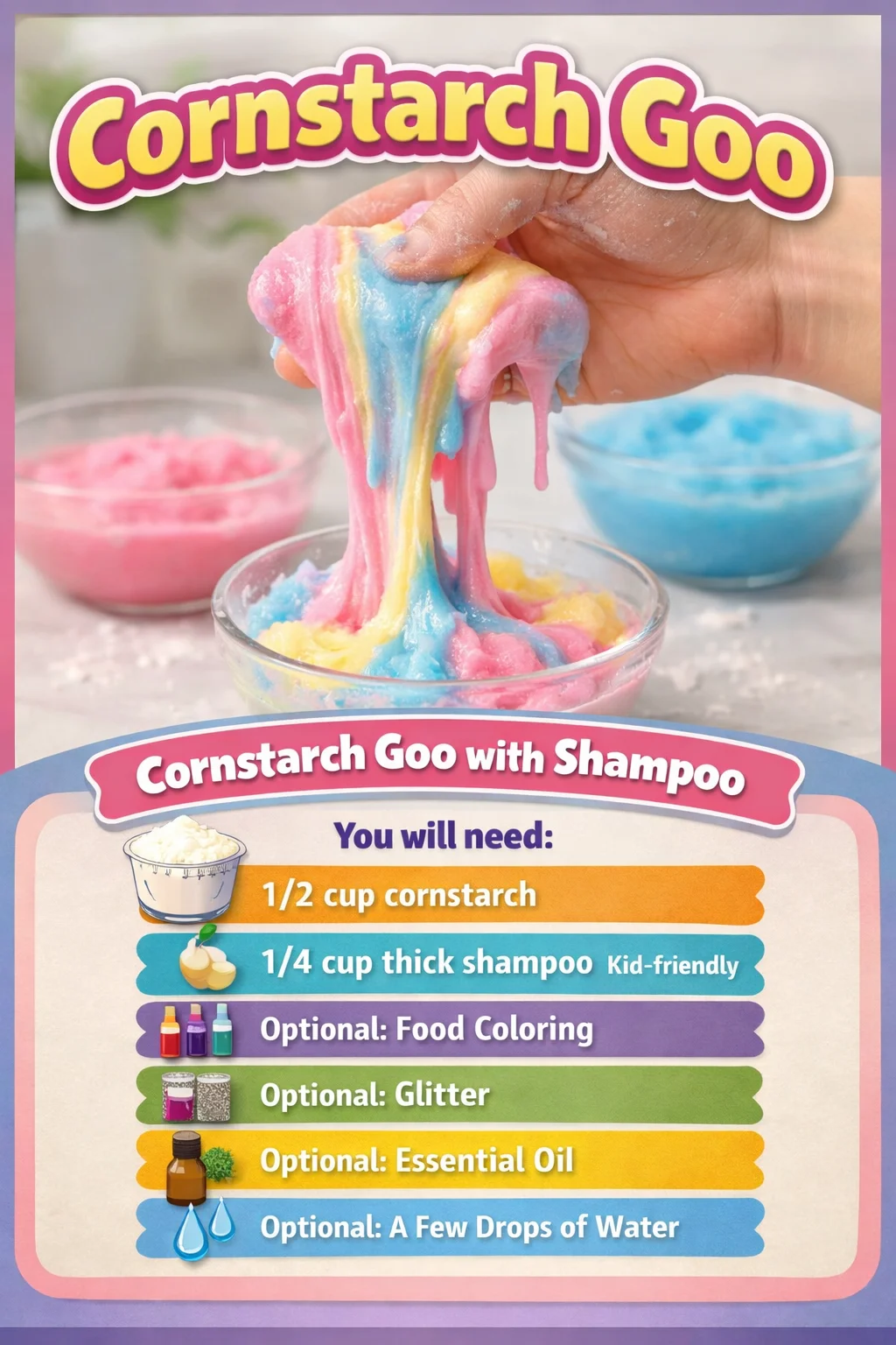 A bowl of homemade cornstarch goo, a fun and easy science experiment for kids.