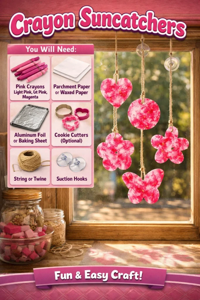 Vibrant Crayon Suncatchers hanging in a window, showcasing colorful light patterns.