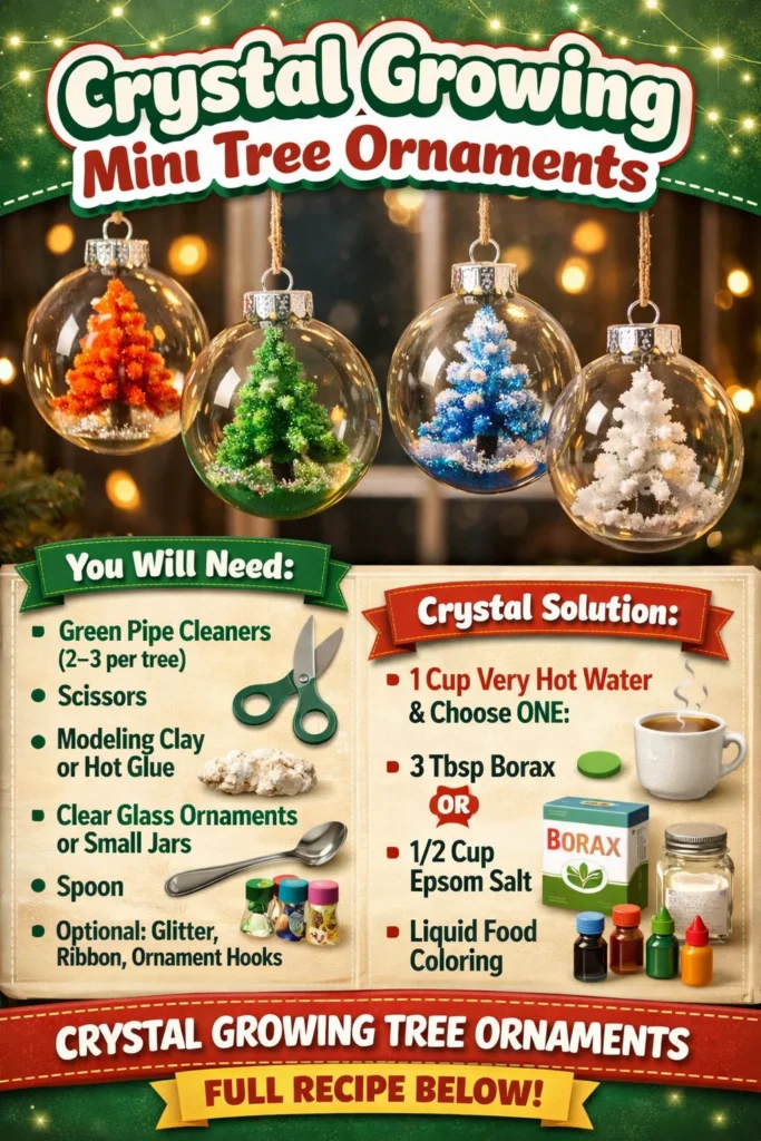 Crystal growing mini tree ornaments for festive decor and educational fun