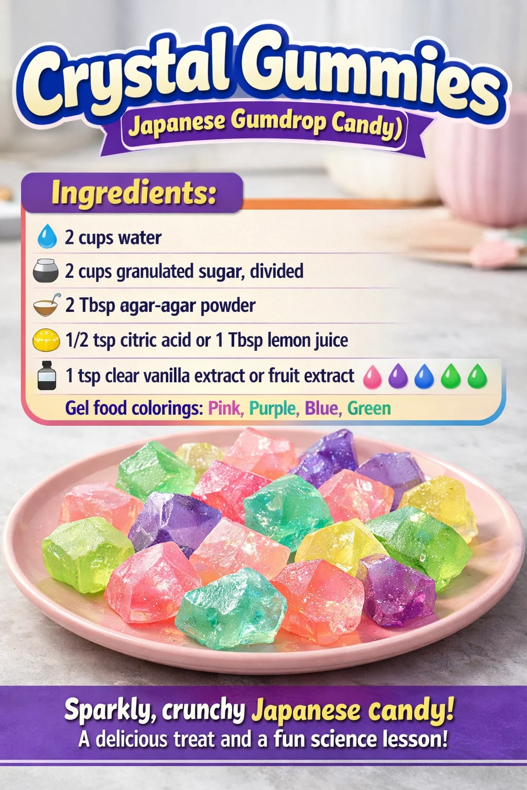 Crystal Gummies, delicious Japanese Gumdrop Candy with vibrant colors and flavors.